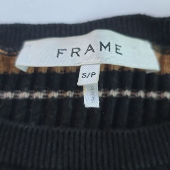 Frame Striped Black White Knit Ribbed Sweater Crew-neck Small - Picture 3 of 9